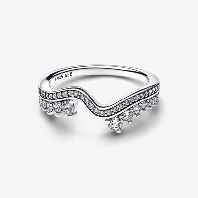 Pandora Women's Sparkling Asymmetric Wave Ring In Silver In Metallic