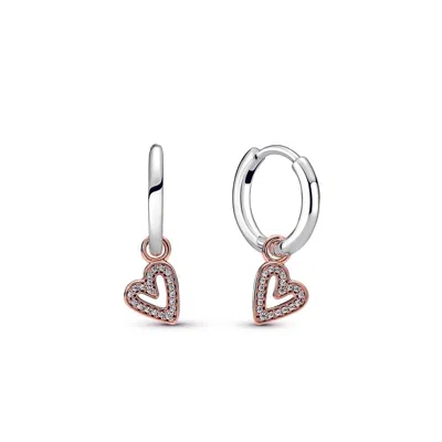 Pandora Women's Sparkling Freehand Heart Hoop Earrings In Rose Gold In Silver