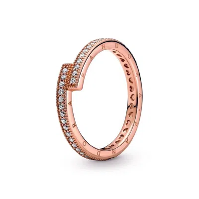 Pandora Women's Sparkling Overlapping Ring With Clear Cub In Pink