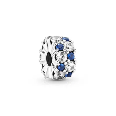 Pandora Women's Sterling Silver Sparkling Clip Charm In Clear & Blue In Metallic