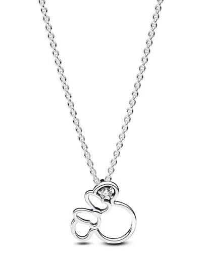 Pandora X Disney Silver Cz Minnie Mouse Silhouette Collier Necklace In Metallic