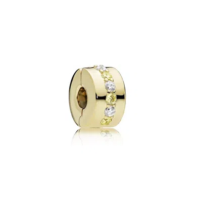 Pandora Yellow Sparkling Row Clip Charm In Gold