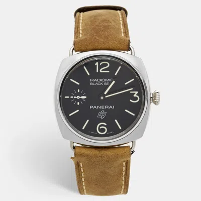 Pre-owned Panerai Black Stainless Steel Leather Radiomir Black Seal Pam00183 Men's Wristwatch 45 Mm In Tan