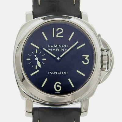 Pre-owned Panerai Black Stainless Steel Luminor Marina Pam00001 Manual Winding Men's Wristwatch 44 Mm