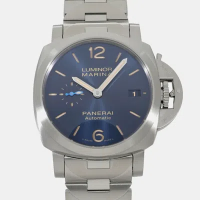 Pre-owned Panerai Blue Stainless Steel Luminor Pam01028 Automatic Men's Wristwatch 42 Mm