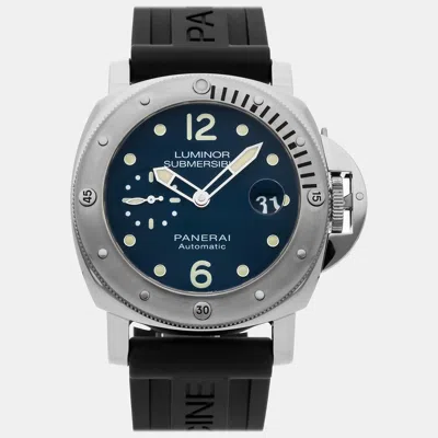 Pre-owned Panerai Blue Stainless Steel Luminor Submersible Automatic Men's Wristwatch 44 Mm