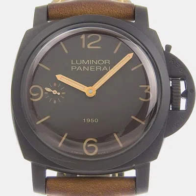 Pre-owned Panerai Brown Stainless Steel Luminor Pam00375 Manual Winding Men's Wristwatch 54 Mm
