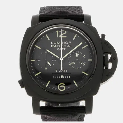 Pre-owned Panerai Luminor 1950 Chrono Monopulsante 8 Days Gmt Pam 317 Manual Winding Black Dial Ceramic Men's Wristwat