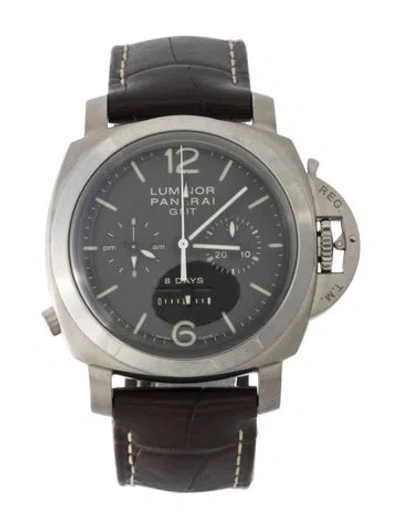 Pre-owned Panerai Luminor 1950 Chrono Monopulsante 8 Days Gmt Titanio Watch In Multi