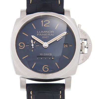 Panerai Luminor 1950 Gmt 10 Day Power Reserve Automatic Blue Dial Men's Watch Pam00986 In Black