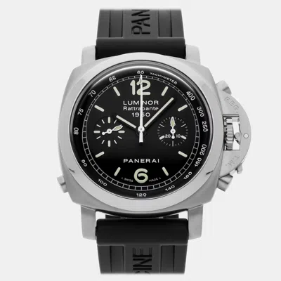 Pre-owned Panerai Luminor 1950 Rattrapante Pam00213 Black Stainless Steel Automatic Men's Watches 44mm