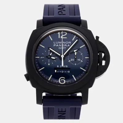 Pre-owned Panerai Luminor Chrono Monopulsante 8 Giorni Pam01135 Blue Ceramic Manual Winding Men's Watches 44mm
