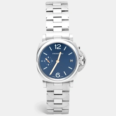 Pre-owned Panerai Luminor Due Automatic Blue Dial Op7512 Pam01124 Stainless Steel 42 Mm Watch