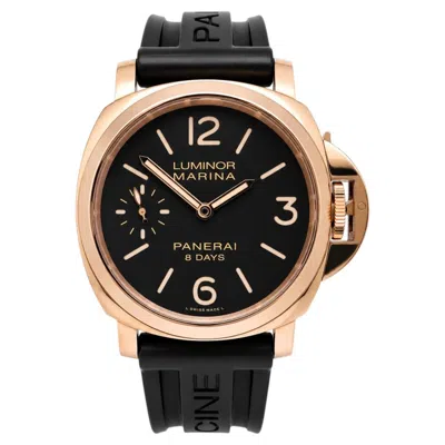 Pre-owned Panerai Luminor Marina 44 8 Days 18k Rose Gold Manual Wound Watch Pam00511 In Red