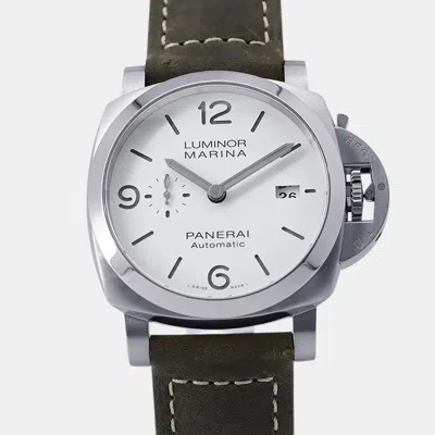 Pre-owned Panerai Luminor Marina Pam 01314 White Stainless Steel Automatic Men's Wristwatch 44 Mm