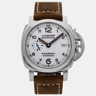 Pre-owned Panerai Luminor Marina Pam01523 White Stainless Steel Automatic Men's Watches 42mm