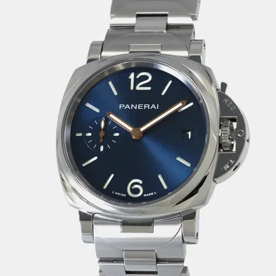 Pre-owned Panerai Luminor Pam01123 Automatic Blue Stainless Steel Men's Wristwatch 38 Mm
