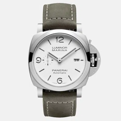 Pre-owned Panerai Luminor Pam01314 Automatic White Stainless Steel Men's Wristwatch 44 Mm