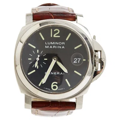 Pre-owned Panerai Montre Luminor Marina 1048 Waterproof Automatic Steel Leather Watch 40mm In Multi