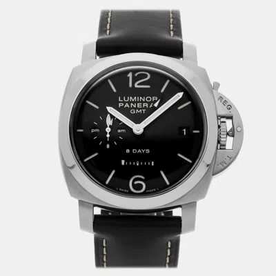 Pre-owned Panerai Luminor 1950 8 Days Gmt Acciaio Pam 233 Black Manual Winding Stainless Steel Men's