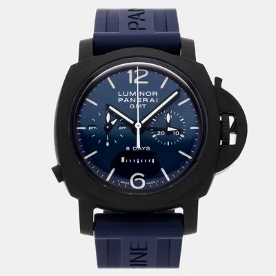 Pre-owned Panerai Luminor Chrono Monopulsante 8 Giorni Gmt Blu Notte Pam 1135 In Blue