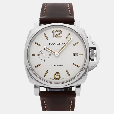 Pre-owned Panerai Luminor Due Pam 1046 White Automatic Stainless Steel Men's Wristwatch 42 Mm