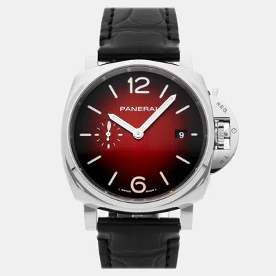 Pre-owned Panerai Luminor Due Pam 1424 Red Manual Winding Stainless Steel Men's Wristwatch 42 Mm