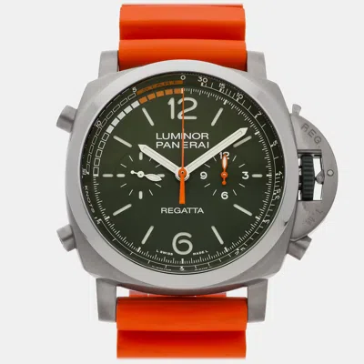 Pre-owned Panerai Luminor Flyback Regatta Pam 1299 Green Automatic Titanium Men's Wristwatch 47 Mm