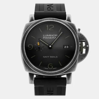 Pre-owned Panerai Luminor Marina Navy Seals Brunito Steel Pam 1412 Black Automatic Stainless Steel M In Gray