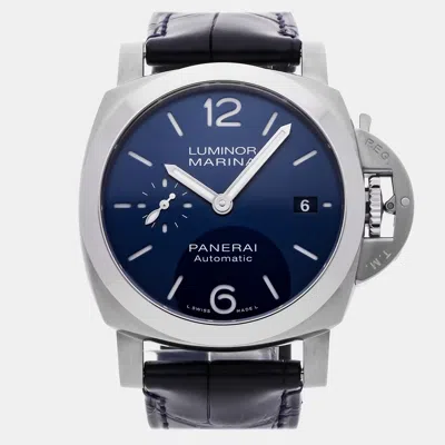 Pre-owned Panerai Luminor Quaranta Pam 1370 Automatic Blue Stainless Steel Men's Wristwatch 40 Mm