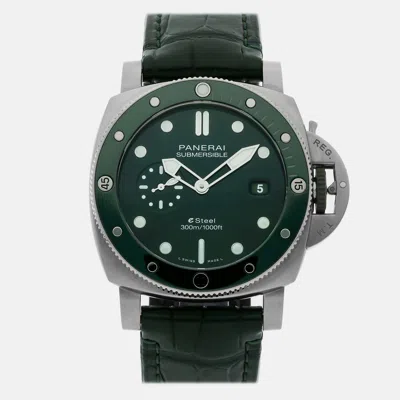 Pre-owned Panerai Submersible Quarantaquattro Esteel Verde Smeraldo Pam 1287 In Green