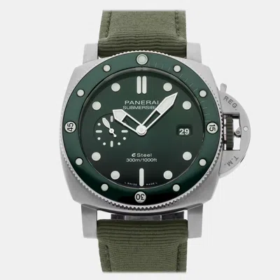 Pre-owned Panerai Submersible Quarantaquattro Esteel Verde Smeraldo Pam 1287 In Green