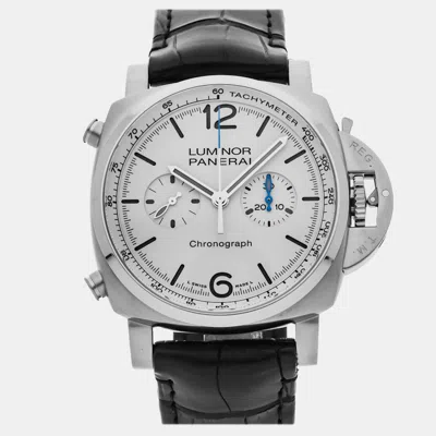 Pre-owned Panerai Luminor Chronograph Pam 1218 White Automatic Stainless Steel Men's Wristwatch 44 M
