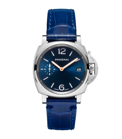 Panerai Stainless Steel And Alligator Leather Luminor Due Watch 38mm In Blue
