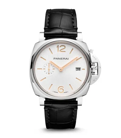 Panerai Stainless Steel And Alligator Luminor Due Watch In Gray