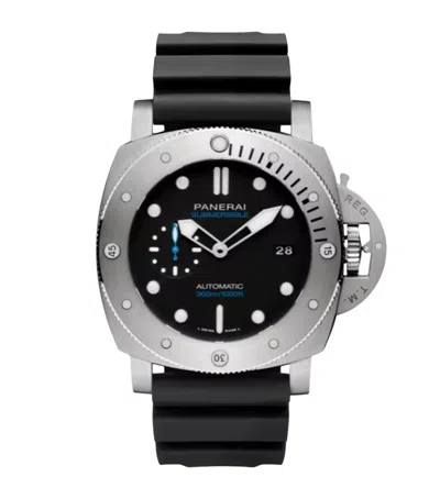 Panerai Stainless Steel And Rubber Submersible Watch In Blue