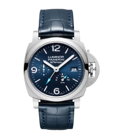 Panerai Stainless Steel Luminor Bitempo Watch In Blue