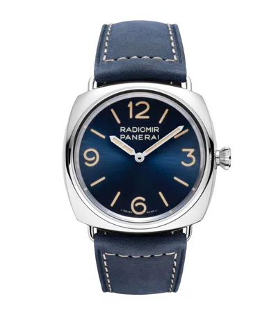 Panerai Steel Radiomir Tre Giorni Watch In Blue