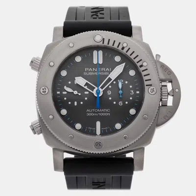 Pre-owned Panerai Submersible Flyback Chronograph Pam 1207 Grey Titanium Automatic Men's Wristwatch 47 Mm In Black