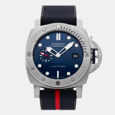 Pre-owned Panerai Submersible Quarantaquattro Luna Rossa Pam01391 Blue Stainless Steel Automatic Men's Watches 44mm