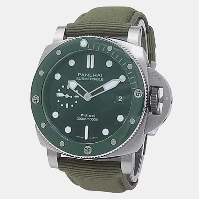 Pre-owned Panerai Submersible Quarantaquattro Pam01287 Automatic Green Stainless Steel Men's Wristwatch 44 Mm