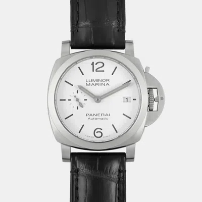 Pre-owned Panerai White Sainless Steel Luminor Pam01371 Automatic Men's Wristwatch 40mm