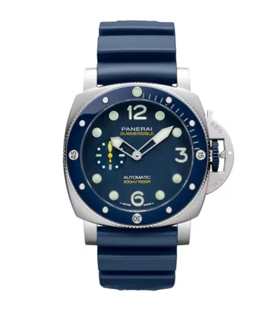 Panerai X Mike Horn Stainless Steel Submersible Watch In Blue