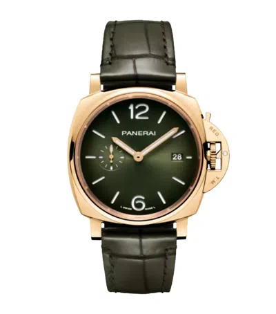Panerai Yellow Gold Luminor Due Watch In Green