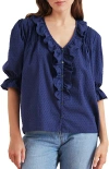 Paneros Clothing Chloe Swiss Dot Ruffle Shirt In Blue