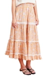 Paneros Clothing Colette Lace Inset Tiered Midi Skirt In Orange