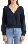 Paneros Clothing Greta Cropped Cotton Cardigan In Blue