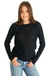 Paneros Clothing Sloane Openwork Cotton Crewneck Sweater In Black