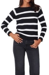 Paneros Clothing Sloane Stripe Cotton Crewneck Sweater In Black Stripe