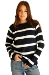 Paneros Clothing Sloane Stripe Cotton Crewneck Sweater In Midnight Navy Stripe